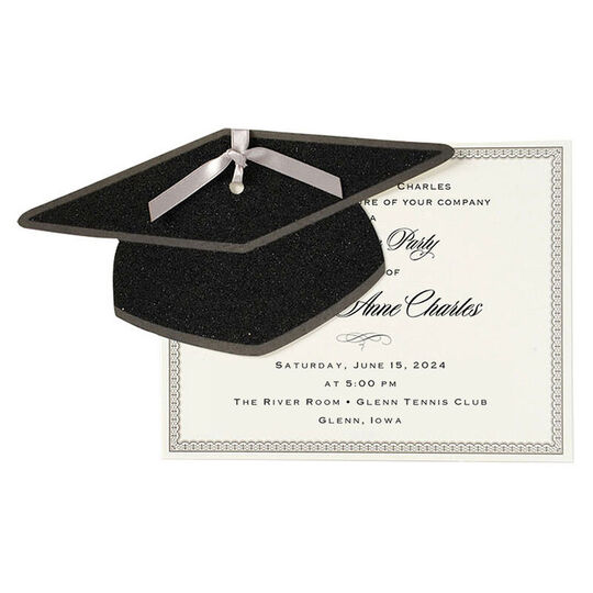 Mortar Board Glittered Die-cut Invitations